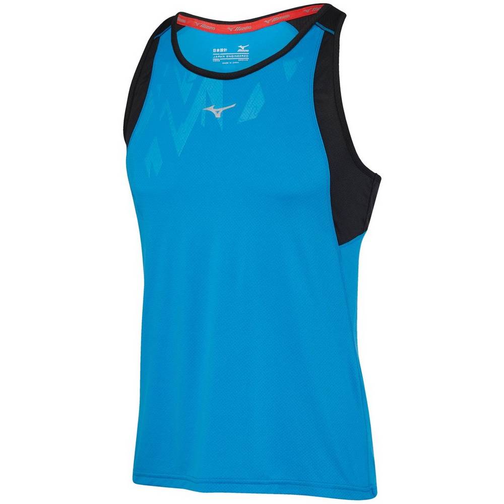 Mens Mizuno Singlet Alpha Vent Tank Top Blue/Black Philippines (DGMRXQ423)